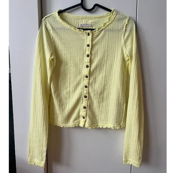 Free People We The Free Penny Pointelle Cardi Tender Yellow - Picture 1 of 4